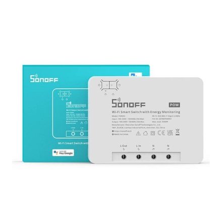 Sonoff POW (R3) WiFi-s, internetről távvezérelhető okosrelé (25A / 5500W), áramfogyasztás-mérővel, túlfeszültség-védelemmel