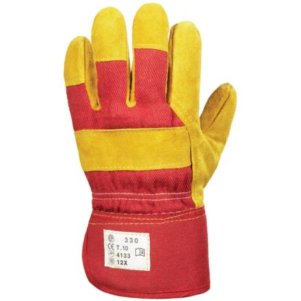 EP 330 munkavédelmi bőrkesztyű, téli, sárga marhahasíték/piros vászon, polár 10-es
