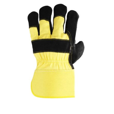 EP munkavédelmi bőrkesztyű, fekete marhahasíték/sárga vászon kézhát 10-es